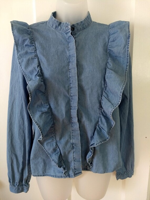 1980s Ruffle Front Button-up Shirt in 