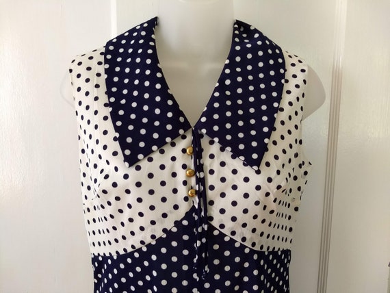 Vintage Navy and White Polka Dot Sleeveless Long … - image 4