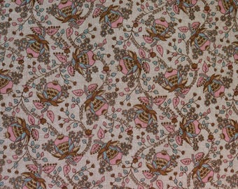 Tejido de punto doble con flores rosas, aguamarina y beige de los años 70: tejido de punto doble de poliéster vintage con flores rosas y aguamarina para ropa retro o patchwork.