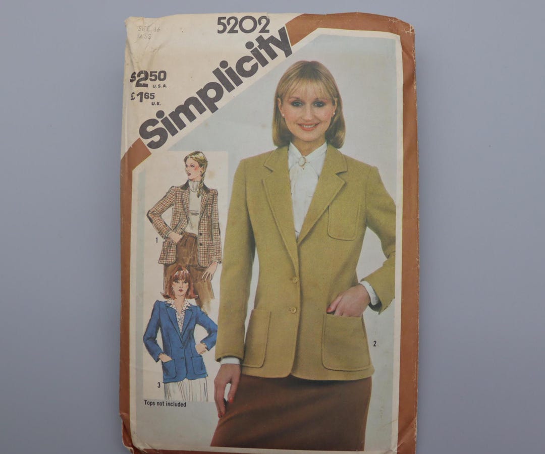 80s Blazer Pattern Simplicity 5202 Size 16 - Long Office Jacket or ...