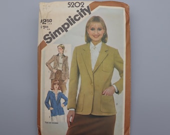 Modèle de blazer des années 80 Simplicity 5202 taille 16 - Veste de bureau longue ou blazer bordée de poches