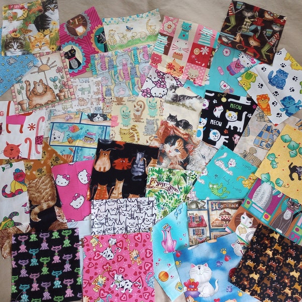 36 Precut Cat & Kitten Fabric 6 inch fabric squares for quilting or crafts