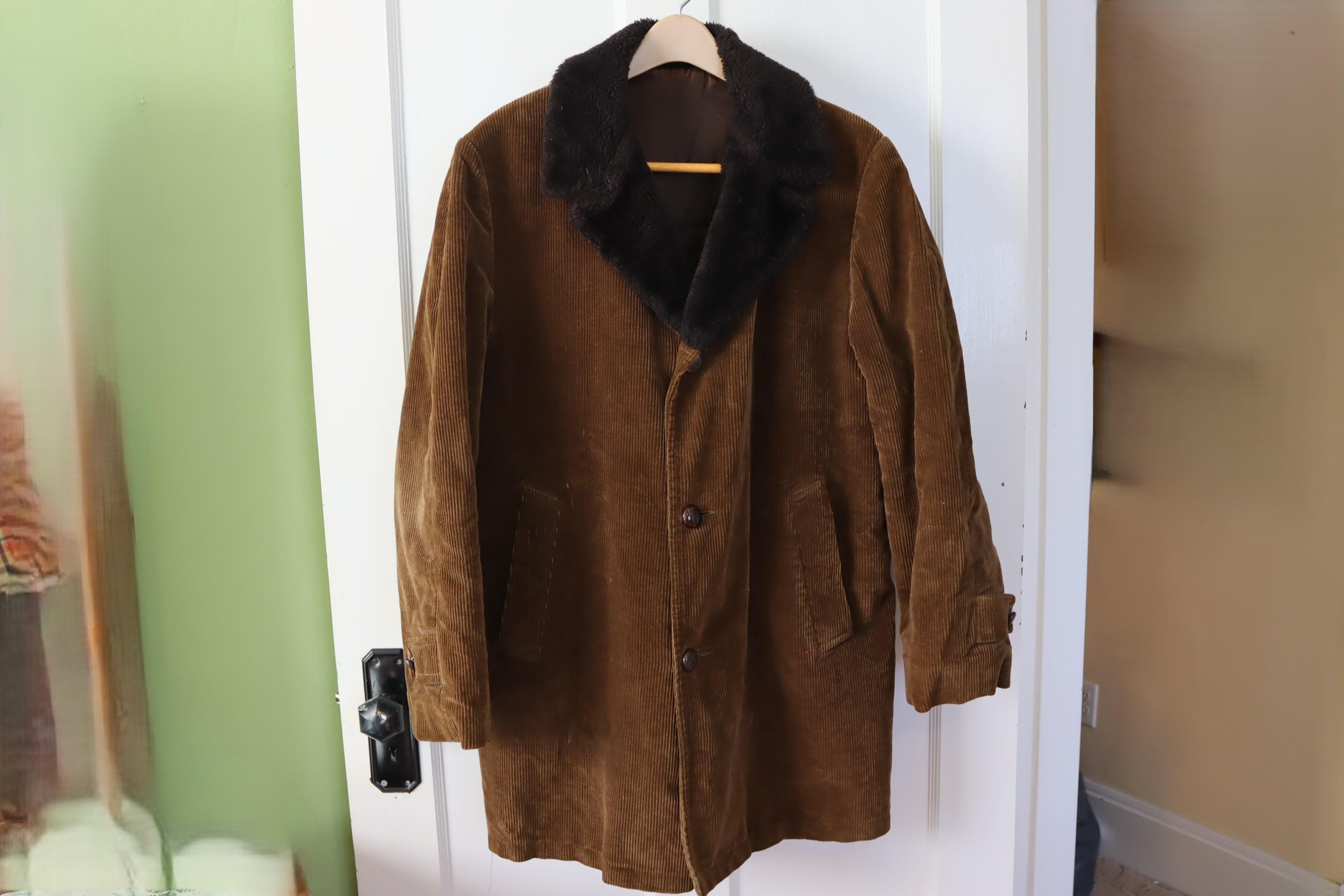 1970s Corduroy Coat by Dan Jac- Vintage Faux Fur Collar Brown