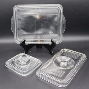 Vintage Glass Refrigerator Dish Replacement Lids - Hazel Atlas Ribbed Lid with Handle - Anchor Hocking Ribbed Lit with Handle - Pyrex 503-C