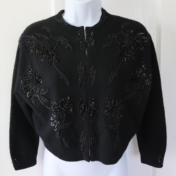 1940s/50s Lambswool Angora Black Beaded Cardigan … - image 5