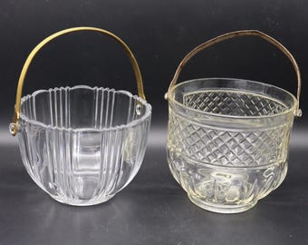 Vintage Glass Ice Bucket - Small Glass Ice Bucket for Cocktail Hour-Happy Hour Glass Ice Bucket for retro bar or cocktail party