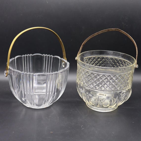 クリアガラス アイスバケツ ゴールドアクセント ヴィンテージガラスアイスバケツ - カクテルアワー用の小さなガラス