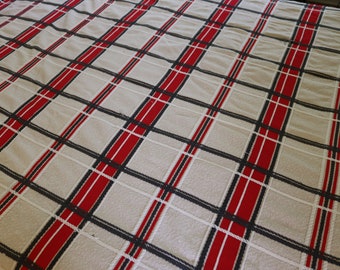 Bates Plaid Bedspread - Bates Cotton Bedspread in Beige, Gray and Red Plaid