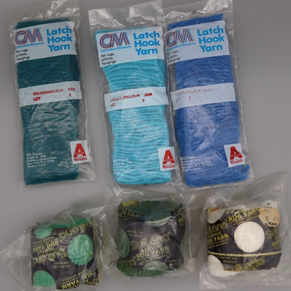 Precut Latch Hook Yarn - Vintage Latch Hook Yarn - Turquoise, aqua, teal, blue, green, white
