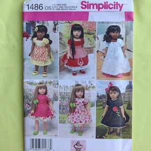 American Girl/18 inch doll Dress Pattern, My Life Doll Dress Pattern, My Generation Doll Dress Pattern - Simplicity 1486 Doll Dresses