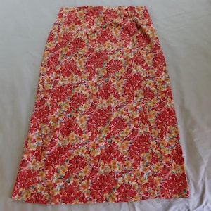 Bright Long Wrap Skirt  - Long Cotton Wrap Skirt - Handmade Bright Red and Yellow Long Wrap Skirt - Bright Floral Wrap Skirt size large