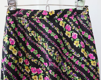1960s Long Silk Skirt in Black Floral Print by Ed Behan's Tweed Shop