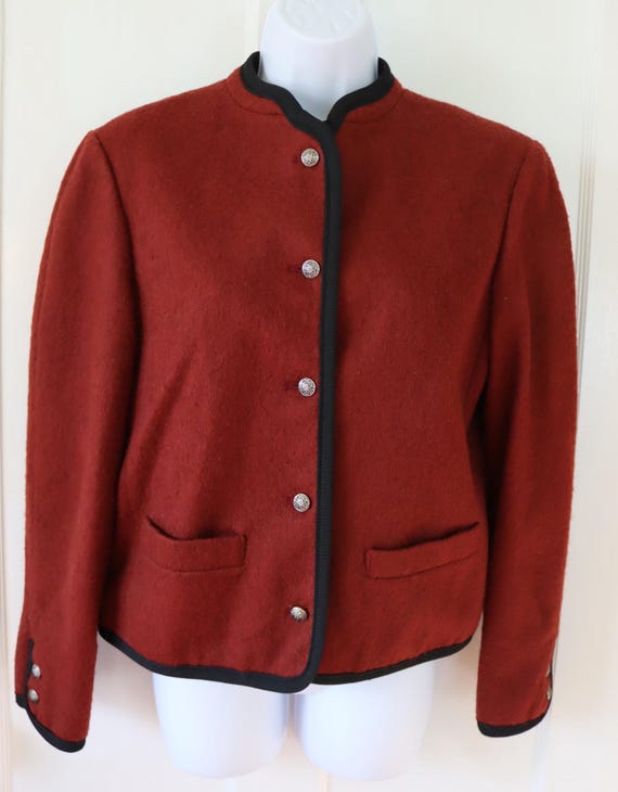 Rust Boiled Wool Jacket with Black Trim - Vintage… - image 2