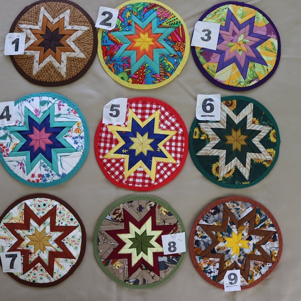 Handmade Kitchen Hot Pads; Folded Star or Amish Star Pattern Hot Pads - Perfect hostess gift!