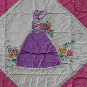 Vintage Sunbonnet Sue Quilt Blocks - Appliqued, Embroidered and Hand-quilted Bonnie Bonnet Quilt Blocks - Vintage Quilt Blocks
