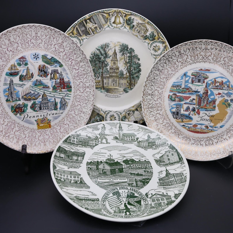 State Souvenir Collectible Plates - Pennsylvania Souvenir Plate, New Jersey Plate, Philadelphia Souvenir Plate, Hagerstown Anniversary Plate
