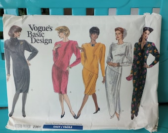 Easy Vogue Dress Pattern 2361  - Vintage Vogue Dress with asymmetrical skirt and classic 80s silhouette