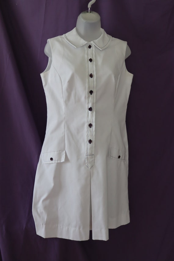 1960s/1970s White Sleeveless Dress / White Nautic… - image 6