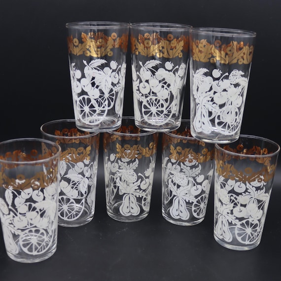 Set of 4 Vintage Drinking Glasses - 50s/60s Gold and White Glasses With  Fruit - Gold Cocktail Glasses -glasses for Retro Kitchen or Bar - Etsy