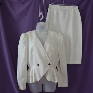 Vintage Summer Skirt Suit with Peplum Jacket and Straight Skirt Natural Linen-blend by Jody California - Linen Blend Skirt and Jacket