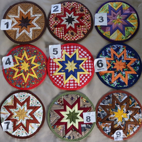 Handmade Kitchen Hot Pads; Folded Star or Amish Star Pattern Hot Pads - Perfect hostess gift!