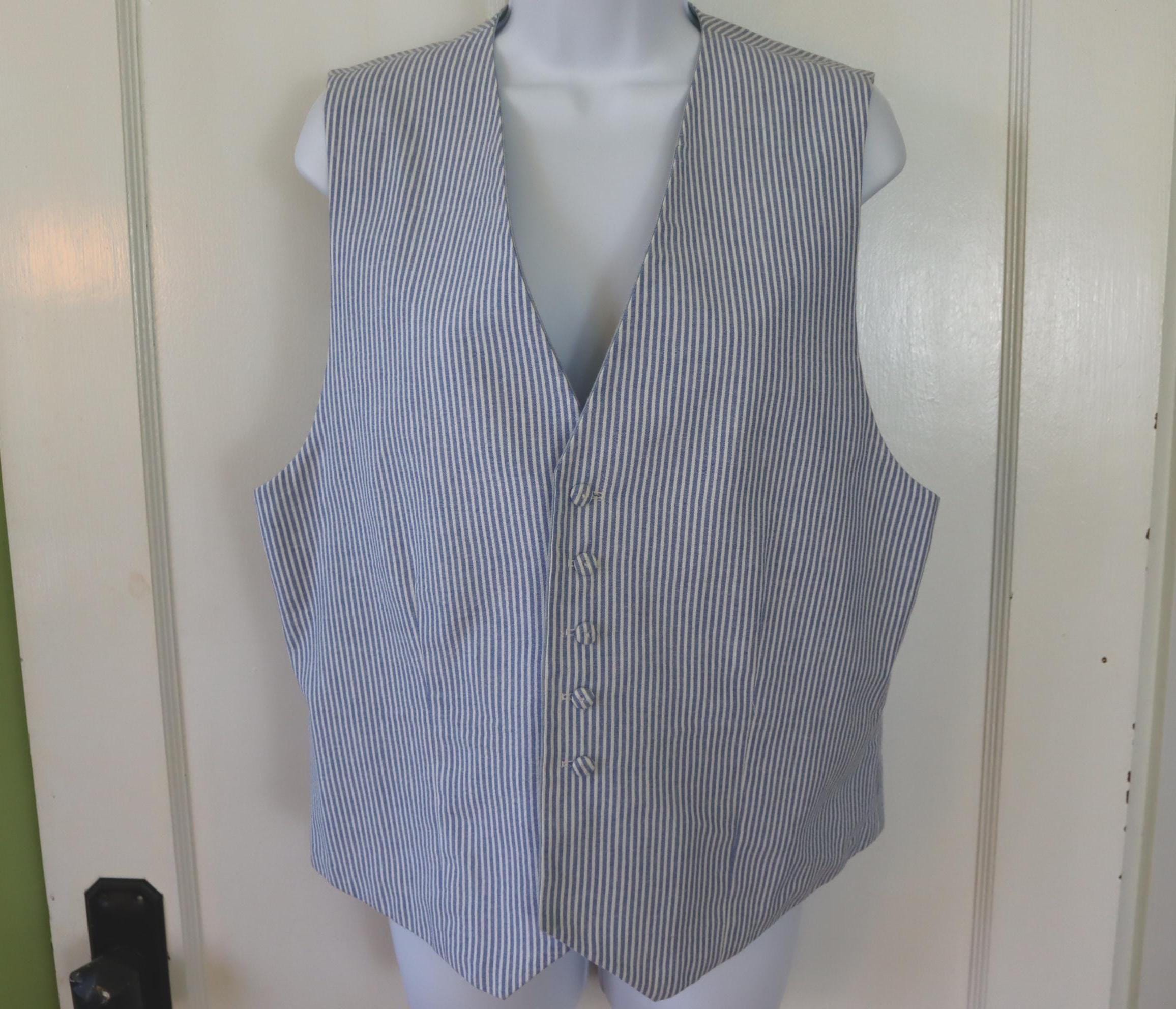 80s/90s Reversible Vest - Blue and White Striped Seersucker Vest