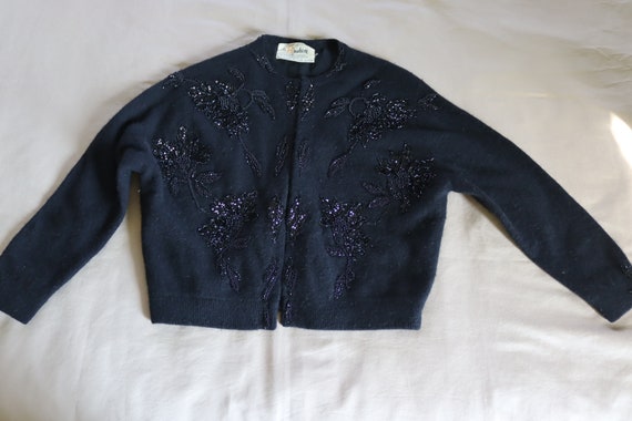 1940s/50s Lambswool Angora Black Beaded Cardigan … - image 3