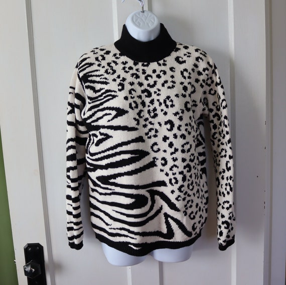 Black & White Leopard and Zebra Cotton Sweater - … - image 1