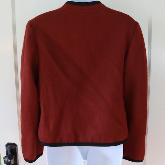 Rust Boiled Wool Jacket with Black Trim - Vintage… - image 5