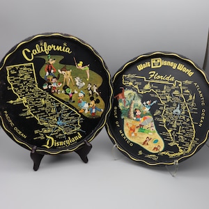 Vintage Disneyland and Disney World Metal Trays -Vintage Disney Souvenir Metal Serving Tray - Disney World Florida and Disneyland California