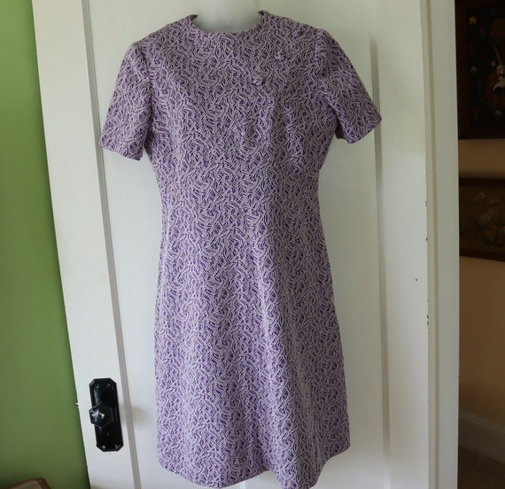 1960s/1970s Purple Print Straight Dress in Polyes… - image 1