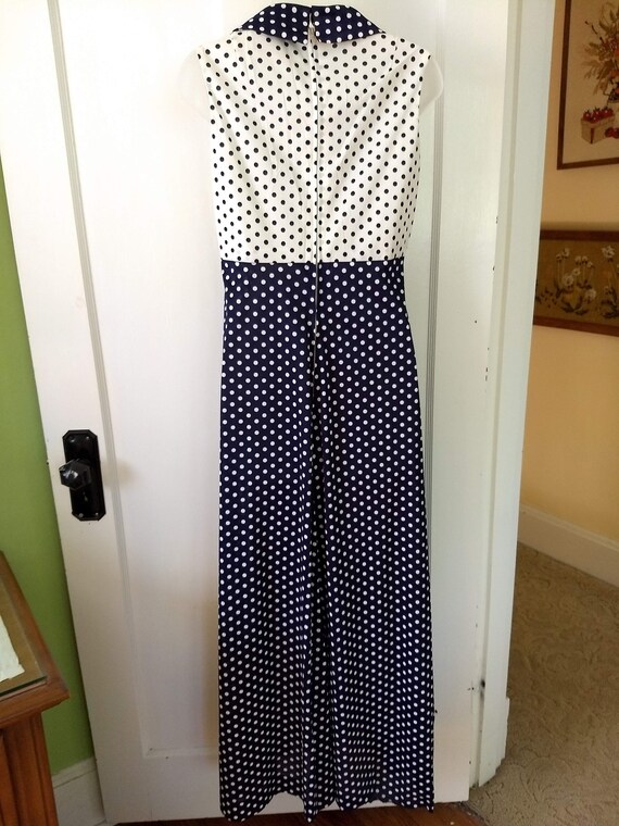 Vintage Navy and White Polka Dot Sleeveless Long … - image 6