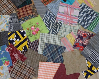 80 Vintage Double Knit Fabric Squares-precut 5 inch print & solid double knit squares for retro 1970s patchwork, afghans, quilts, pillows