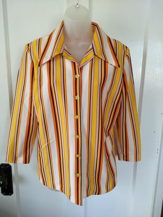 Bright Stripe Top or Jacket with Wide Collar; Pol… - image 3