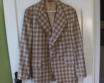 Chaqueta deportiva/blazer de cuadros para hombre con solapa ancha estilo años 60/70 - Chaqueta deportiva vintage de cuadros en tonos tostado, marfil y azul claro - Blazer de verano para hombre