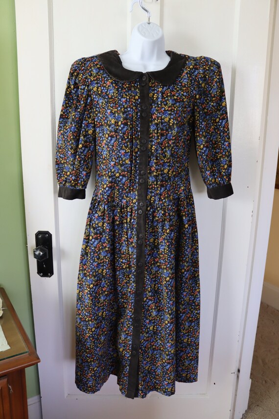 80s Corduroy Prairie Dress - Vintage Calico Cordur