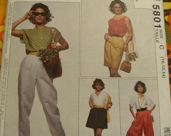 Easy Skirt, Split Skirt, and Tapered Pants pattern by McCall's 5801 - Classic 1990s Pants, Skirt, culottes pattern size 10 12 14