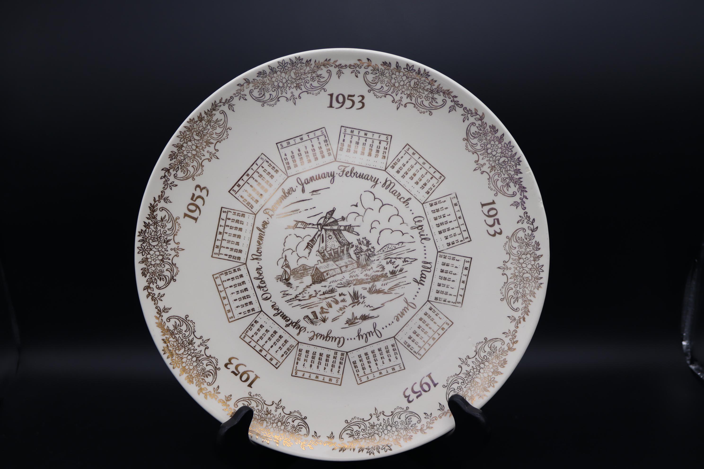1953 Calendar Plate - 1953 Calendar Collector Plate - 1953