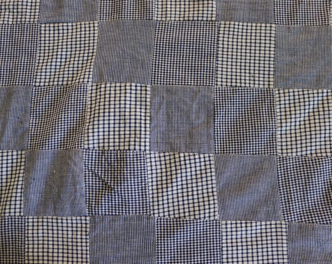 Madras Plaid Patchwork Fabric - Navy and Ivory/natural Checks Patchwork ...