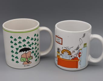 1981 Ziggy Shamrock Mug OR 1984 Hallmark How to Get Along at the Office Mug - Vintage Ziggy Collector - Vintage Hallmark Collector Cup