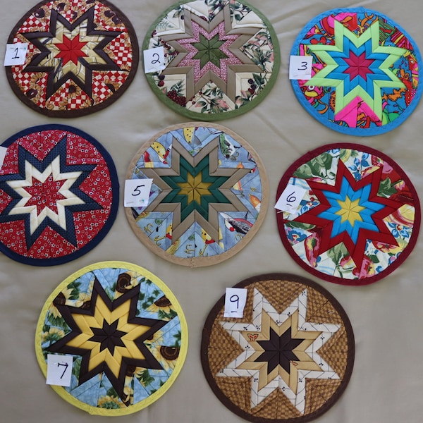 Handmade Kitchen Hot Pads; Folded Star or Amish Star Pattern Hot Pads - Perfect hostess gift!