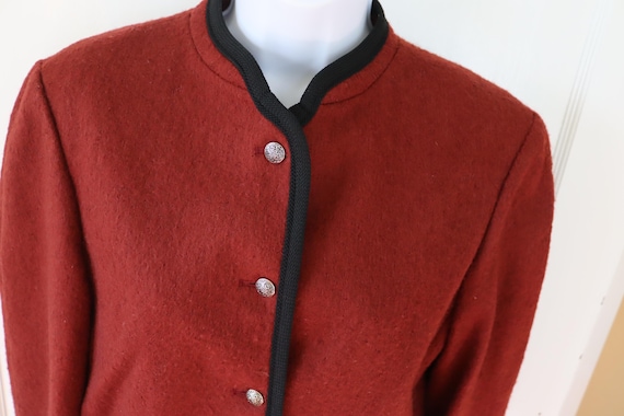 Rust Boiled Wool Jacket with Black Trim - Vintage… - image 3