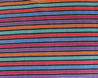 70s/80s Knit Fabric - Vintage Striped Cotton Blend Jersey Knit in turquoise red blue pink purple black- Groovy Knit Fabric with Stripes