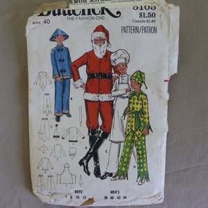 Joker Costume Pattern, Santa Claus Costume Pattern, Chef Costume Pattern, Chinese Peasant Costume Pattern Butterick 5103 size 40