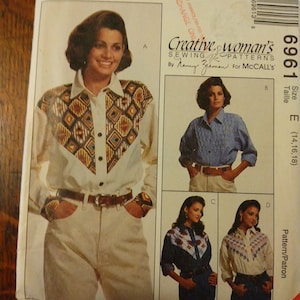 Western-style shirt/blouse pattern by McCalls 6961 size 14, 16, 18 Cowgirl Shirt Pattern - Vintage 1990s Cowgirl Western Shirt Pattern