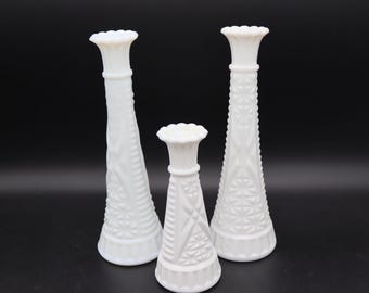 Vintage Milk Glass Vases - Milk Glass Bud Vases - 9 inch and 6 inch milk glass vases - Flower Vases for white farmhouse, wedding centerpiece