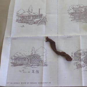 Set of 4 Embroidered Etchings Kit - Vintage Stamped Embroidery Railroad Depot, Covered Bridge, Water Mill, General Store by Paragon