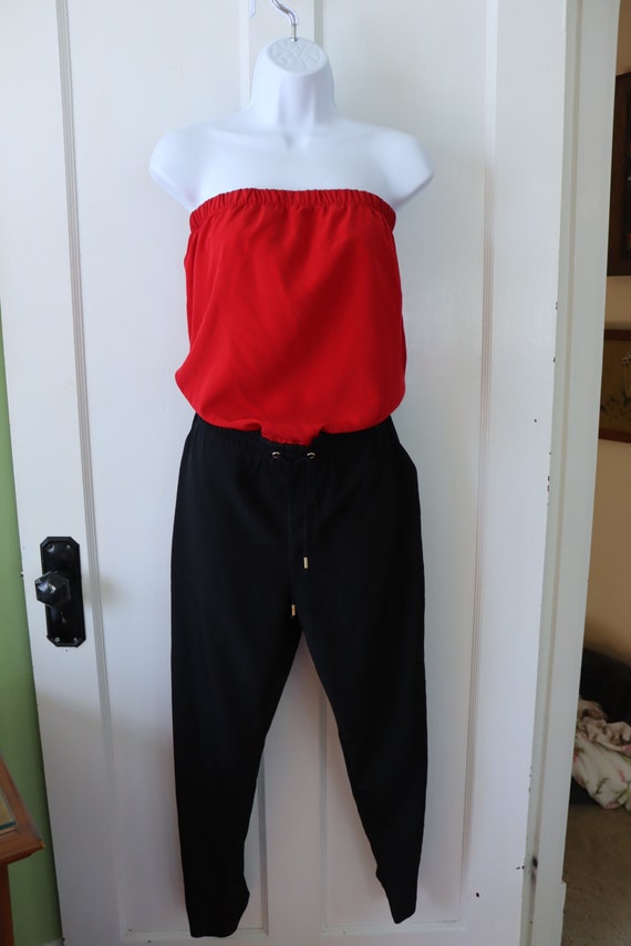 80s/90s Strapless Red and Black Jumpsuit by Expres