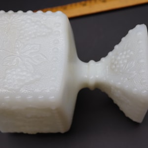 Vintage Milk Glass Pedestal Vases - Grapes Milk Glass Vase, Eight-Sided Milk Glass Pedestal Vase, Moon and Stars Milk Glass Pedestal Bowl C. Square grapes