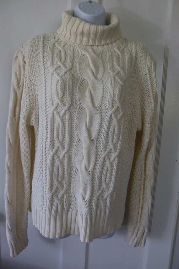 Vintage Ivory Cable Knit Cotton/Ramie Sweater - Ir
